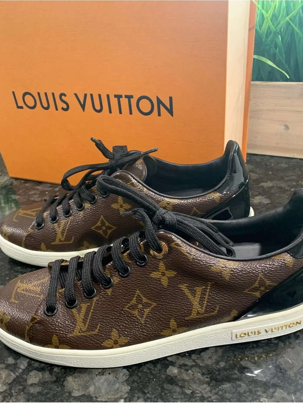 Louis Vuitton Brown Monogram Low-Top Sneaker with Black Laces
